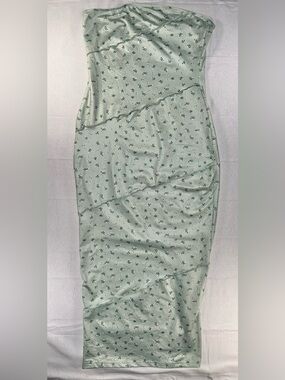 SHEIN Mint Green Strapless Floral Midi Dress